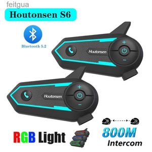 Walkie Talkie 1/2Pcs Houtonsen S6 Motorcycle Helmet Bluetooth Headset RGB Light For 2 Riders Full-duplex Interphone IP67 Waterproof Hands-free YQ240130