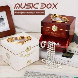 Rings Classic Rotating Dancer Music Box Clockwork Hand Crank Music Box Women Jewelry Boxes Necklace Ring Storage Organizer Drawer