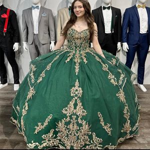 Green Princess Green Quinceanera Dresses Gold Lace Applique Beads Ball Gown Vestido De 15 Anos Prom Party Wear robes de soiree