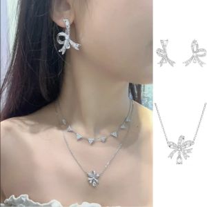Sets S High Quality Jewelry New Bow Hot Air Balloon Feather Necklace Stud Earrings Set Fashion Women Jewelry, Exquisite Gift Box