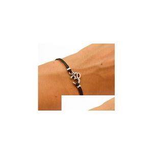 Charm Bracelets Wholesale- New India Yoga Hindu Buddhist Bracelet Aum Om Hinduism Outdoor Leather Sier Women/Men Relius Symbol Drop D Dho5P