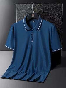 Artı Boyut 8xl 7xl Erkek Polo Gömlek Yaz Buz İpek Kısa Kollu Tee Nefes Alabilir Hızlı Kurutma Naylon Polo Golf T-Shirt Erkek 240130