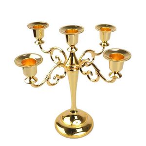 Metallljushållare 5-armar 3-armar Candle Stand Wedding Decoration Candelabra Centerpiece Candlestick Decor Crafts Silver Gold 2 C297p