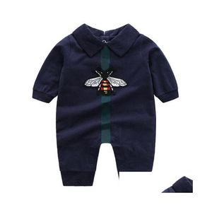 Rompers Little Bee Born Baby Dziewczyna Romper Biała ciemnoniebieska bawełniana kombinezony Lapels Długie rękawie niemowlę dziecięce ubrania