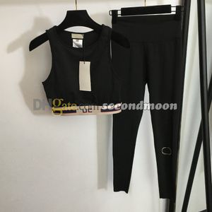 Mulheres recortadas t camisa cintura elástica calças de yoga verão respirável sem mangas tanques letras imprimir roupas esportivas