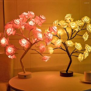 Nattljus 24 LED Rose Flower Tree USB Bord Lamp Fairy Maple Leaf Light Home Party Christmas Wedding Bedroom Decoration Gift