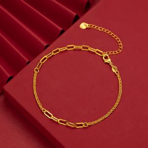 Bangles Real 18k Gold Twisted Chain Bracelet Pure регулируемая канцелярская конопляная цепь для женщин