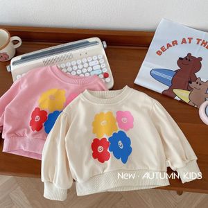 Пуловер для девочек 06 лет, универсальный детский свитер с длинными рукавами и круглым вырезом с цветочным принтом, повседневные детские топы 240125