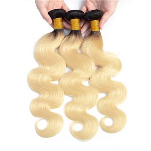 Ombre 1B/613 Blonde Brasilianische Körperwelle Menschliches Remy Reines Haar Spinnt 100g/bündel Doppelte Schussfäden 3Bündel/lot