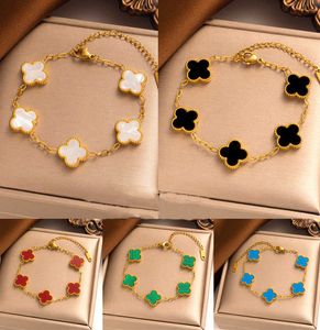 18K Gold Plated Classic Fashion Charm Bracelet Four-leaf Clover Designer Jewelry Elegant Mother-of-Pearl For Women and Men High Quality