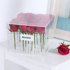 1 9 16 25 hål Clear Acrylic Rose Flower Box Makeup Organizer Cosmetic Tools Holder Flower Present Box For Girlfriend Wife275b