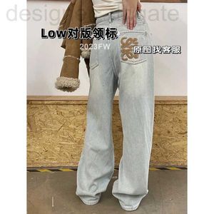 Jeans da donna firmati Versione bassa corretta del ricamo dell'asciugamano Maillard lavato a vita alta e jeans a gamba larga spessi e morbidi per dimagrire l'abbigliamento femminile 360R