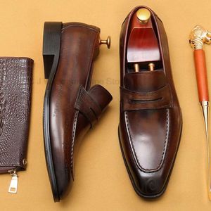 Mocassins de marca masculina de couro genuíno, elegante, festa de casamento, vestido casual, marrom, preto, sapatos de alta qualidade para homens