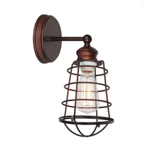 Wall Lamp Shinetime 1 Light Industrial Wire Cage Sconce Rustic Farmhouse Style For Bathroom Living Room Kitchen (Bronze)