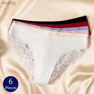 Outras calcinhas Giczi 6 Pçs / set Mulheres Doce Renda Cueca Respirável Cetim De Seda Cuecas Sexy Lingerie Suave Confortável Mulher Cuecas YQ240130