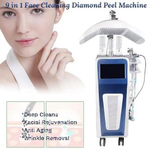 Nyaste 9 i 1 H2O dermabrasion ansiktsmaskin Aqua Face Clean Microdermabrasion Professional Oxygen ansiktsutrustning kristall diamantvatten skalning