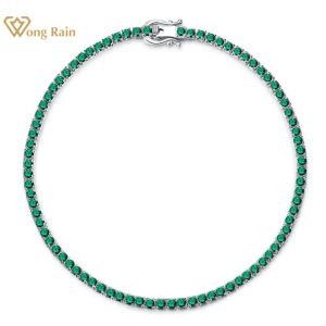 Bangle Wong Rain Hip Hop Rock Solid Sterling Sier Round Sapphire Gemstone Braccialetti a catena da tennis Bangle Gioielleria raffinata all'ingrosso