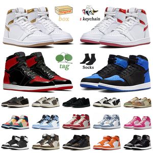 2024 z Box Jumpman 1 buty do koszykówki Metallic Gold 1s Patent hodowany królewski panda różowy zagubiony stwierdzony dżins Mid Space Jam Low Cactus Jack Reverse Mocha Treakers