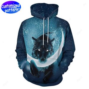 Tasarımcı Erkek Kadın Hoodies Sweatshirts Moon Wolf Özel desenli gevşek kapaklar hepsi kapüşonlu olarak basılmış toptan hoodie kadın erkekler giyim kıyafetleri büyük boy s-6xl