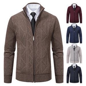 Man vinter fleece cardigan jacka blixtlås tröja y2k kläder lyxbrun jersey casual business varm jumper harajuku mens coat 240123