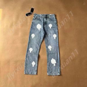 Chromees Hearts Designer Jeans Chromees Hearts Jeans Denim Chromes Ch Sanskrit Washed Into Straight Jean Hearts Splashink Loose Crucifix Applique For Pants 9883