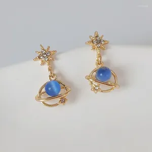 Stud Earrings Crystal Star Women Dangle Trendy Blue Exquisite Moonstone Korean Fashion Elegant Party Girls Charm Jewelry