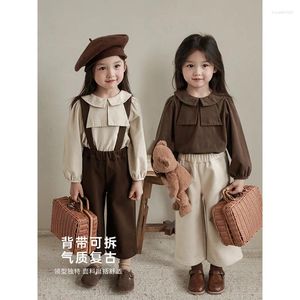 Clothing Sets Girls' Retro Shirt Suit 2024 Spring Autumn Children's Long Sleeved Top Casual Pants