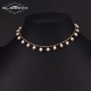 Halsband Glseevo Natural Fresh Water Pearl Choker Halsband för kvinnor 2022 Handgjorda minimalism lyxiga fina smycken bröllopspresent GN0226