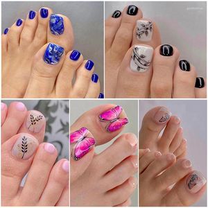 偽の爪24pcs/box good with grue french line glitter toe toe art detachable press with Acrylic Manicureのヒント