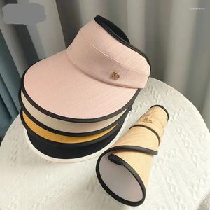 Wide Brim Hats Summer For Women 2024 Fashion Strip Sun Protection Empty Top Hat Visor Gorros Big Beach