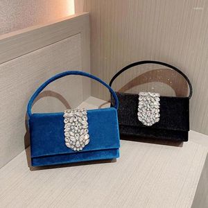 Evening Bags 2024 Wedding Velevet Diamonds Clutch Handbag Women Small Chain Shoulder Bag Party Purses Dating Blue Black B615