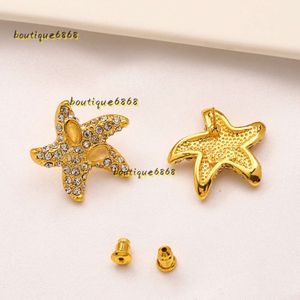 Stud Novo Estilo Designer Marca V Carta Brincos High-End Mulheres 18K Banhado A Ouro Brinco De Aço Inoxidável Incrustado Cristal Geometria Starfish Ear Anel Casamento 2024