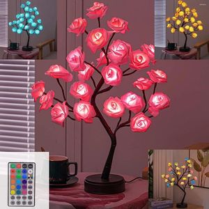 Nattlampor RGB Rose Flower Tree 24LED USB BATTERI Bord Lamp Fairy Light Home Party Christmas Wedding Bedroom Decoration Gift