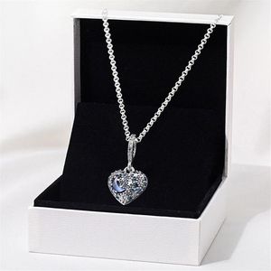 2020 Natale scintillante Luna blu e stelle Collana a forma di cuore Collana in argento sterling 925 con ciondolo a catena per donna Uomo Q0122260