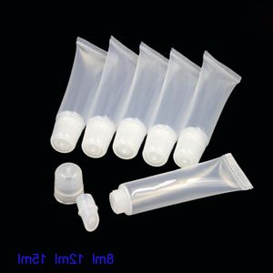 20pcs空のリップグロスチューブコンテナ化粧品包装ソフトプラスチック除去8ml 12mlトラベルスクイーズリップグロスチューブPE光沢のある蓋lwnop