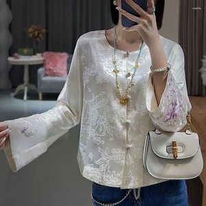 Roupas étnicas Estilo Chinês Top Feminino Retro Costura Pulseira Bordado Plus Size Jacquard Redondo Pescoço Cardigan Casaco