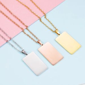 10Pcs/Lot Mirror Polished Strip Namebar Pendant Necklaces Stainless Steel Cable Chain Necklaces For DIY Custom Name 240119