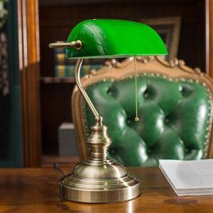 Klassisk vintage Banker Lamp Table Lamp E27 med Switch Green Glass Lampskärm Cover Desk för sovrumsstudie Hemläsning226K