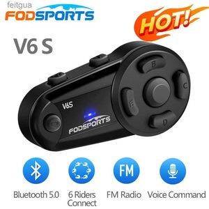 Walkie Talkie Fodsports V6 S Interfono per moto Casco Auricolare Bluetooth Interfono wireless per 6 ciclisti Radio FM Moto Comunicatore GPS YQ240130