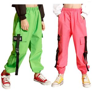 Pantaloni Abbigliamento Hip Hop per bambini Pantaloni cargo rosa verde neon Ragazze Costume da ballo jazz Abbigliamento da strada moderno