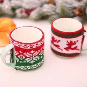 1 pçs natal tricô caneca copo conjuntos adornos navidad tela decoração de mesa de noel suprimentos de ano novo para a família 1312k