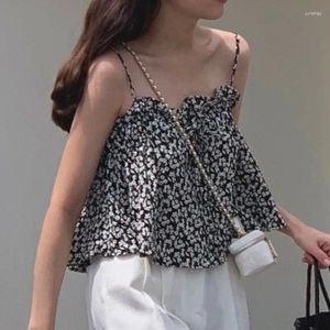 Women's Blouses Tanks & Camis Tops Tees Blusas Femininas Elegantes 2024 Summer Sexy Cropped Blouse Black Floral Chiffon Shirts Femme