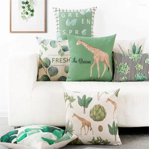 Cuscino stile nordico animale giraffa pianta verde fiore stampato forma quadrata copertura per divano casa lombare federa