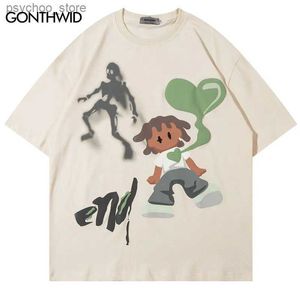 Men's T-Shirts GONTHWID Japanese Harajuku T-Shirt Men Streetwear Funny Anime Cartoon Graphic T Shirt 2023 Men Tshirt Oversized Tops Tees HipHop Q240130