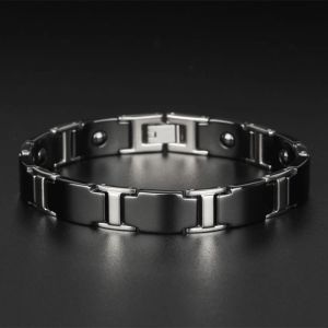 Colar terapêutico magnético pulseira masculina jóias de aço inoxidável ajustável preto cerâmica masculino pulseiras homem presentes de aniversário para ele homem