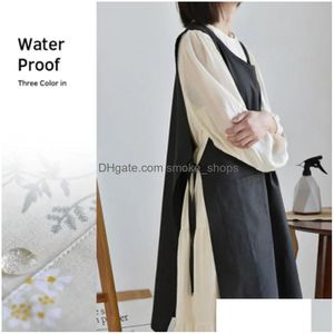 Aprons Kitchen Apron Restaurant Chef Florist Overalls Cook Sleeveless With Pockets Japanese Style Pinafore Drop Delivery Home Garden Dhihd