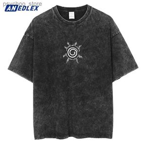 Męskie koszulki Mężczyźni Mężczyźni Kobiety Kobiety Thirt Black Japanese Anime Print Tshirt 2023 Summer duży koszulka Vintage Harajuku Cotton Tees Q240130