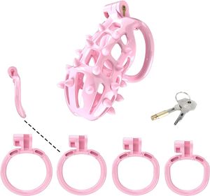Sissy CHASTity Cage for Men Chastity Lock Penis Cage Sissy czystość urządzenia zamek design cage cage bsdm zabawki dla pary seks (B, róż)