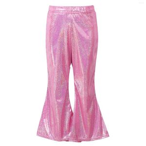 Trousers Kids Girl Shiny Metallic Flare Pants Elastic Waist Wide Leg Bell-Bottomed Ballroom For Stage Performance Party Carnival