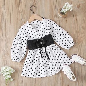 Clothing Sets Fashion Children Kids Baby Girls Dress Dot V-neck Petticoat Elastic Denim Lace Up Two Piece Set 1-6Y Spring Fall Outfits